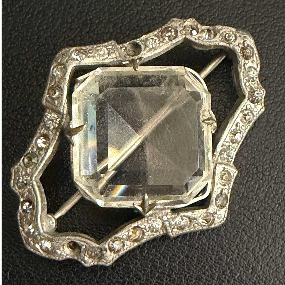 Vintage Brooch Art Deco Revival Silver Tone FOR PARTS